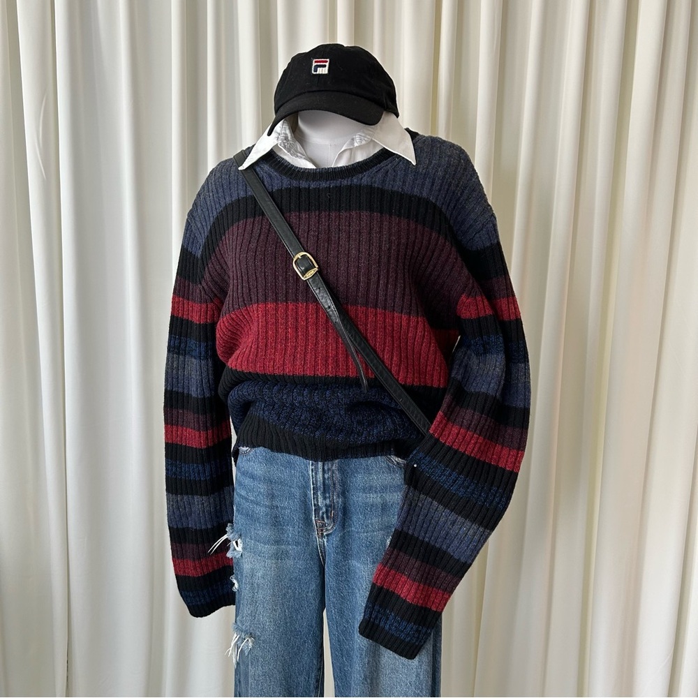 2000s Vintage DKNY Striped Wool Blend Sweater.
